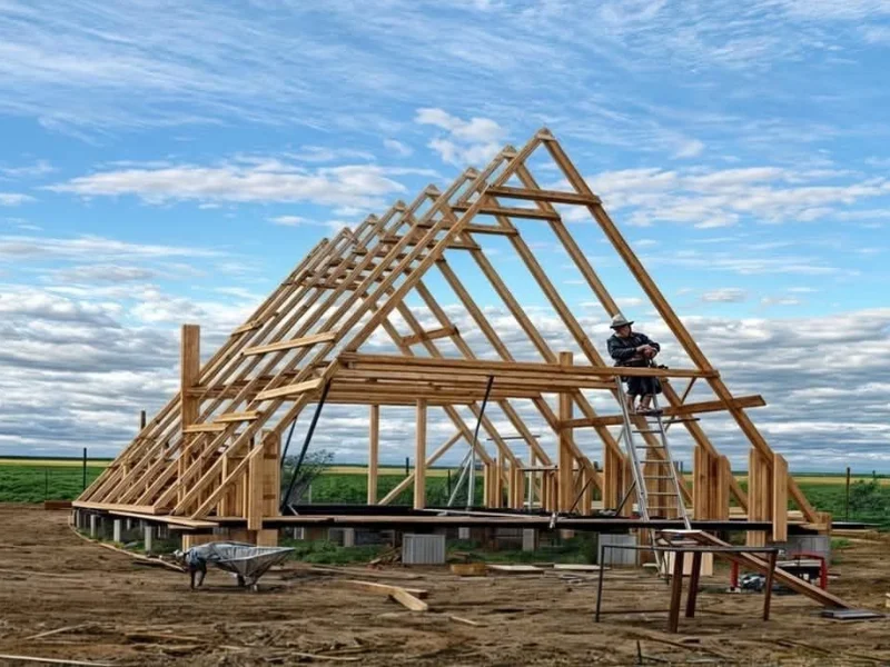 Estructura de madera en construcción